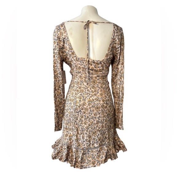 Free People Boheme Ivory Floral Mini Dress NWT Size 10 Long Sleeve - Picture 5 of 13